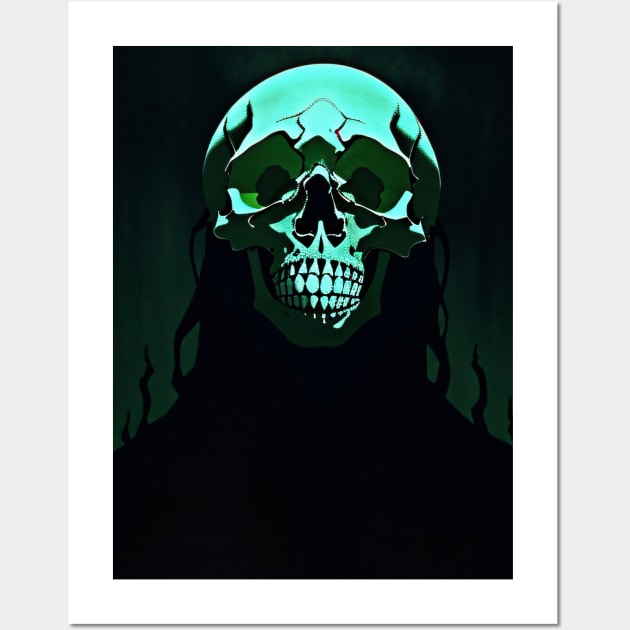 Neon Cyan Skull Wall Art by DeathAnarchy